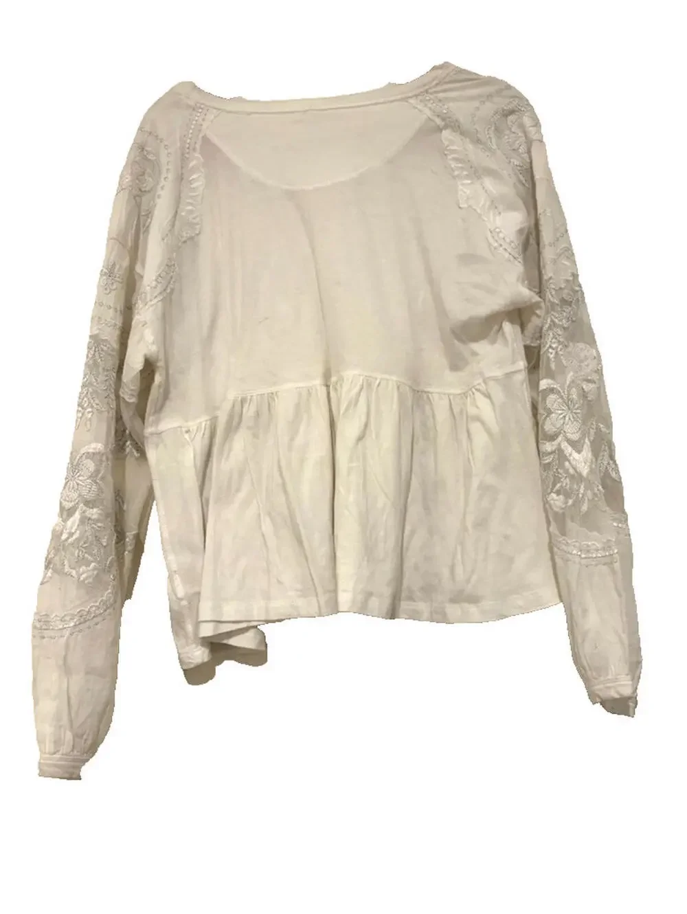 Free People sz L white cotton long sleeve lace embroidered shirt #3322 no sz tag